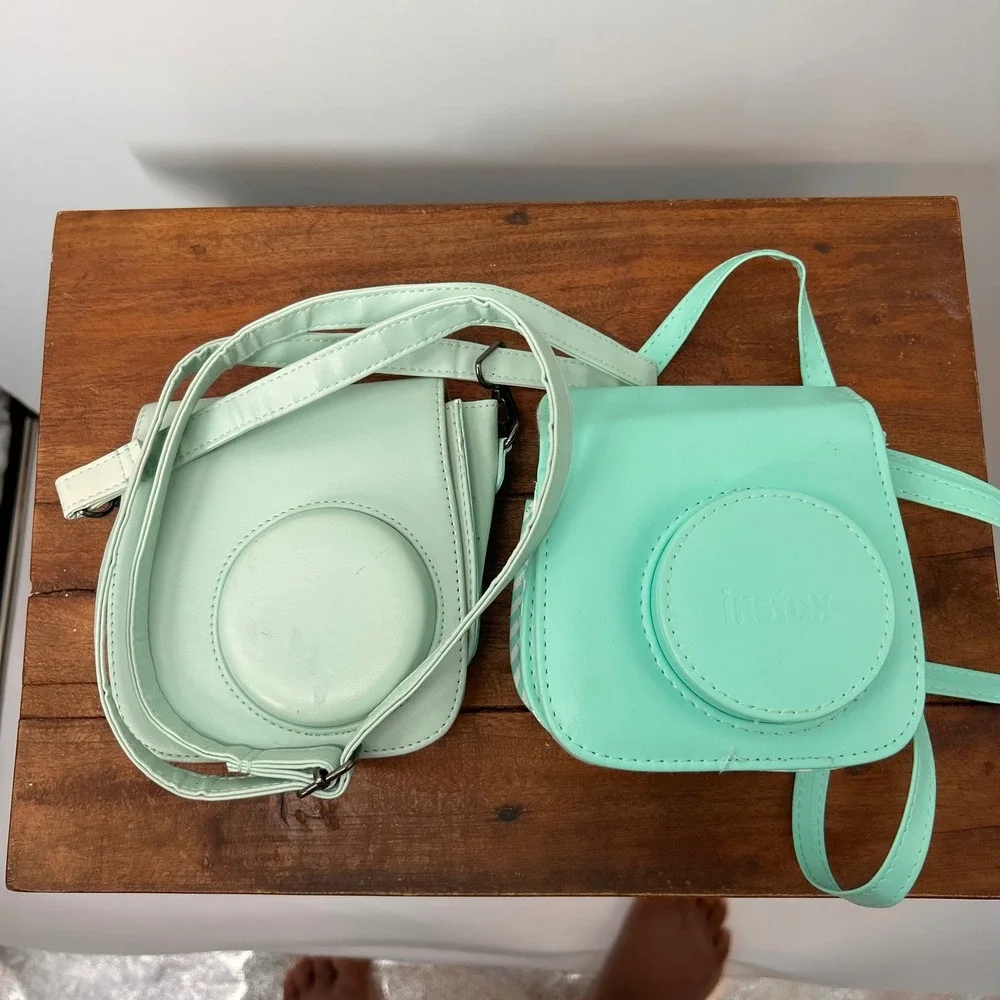 Set of 2 Instax Camera Cases Mint Green and Teal Chevron Instant Film Covers
